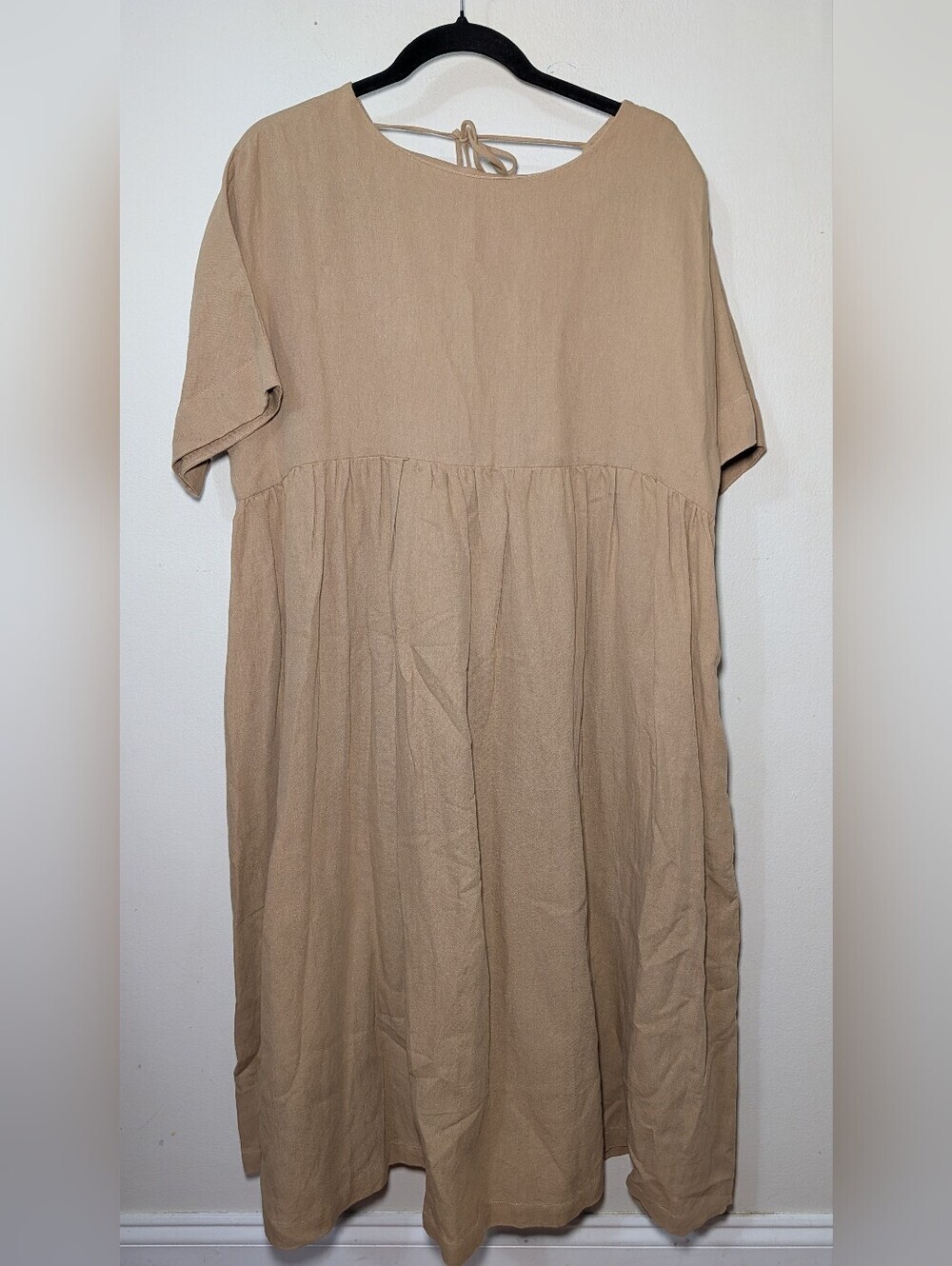Amente Oversized Pullover Midi Dress Tan Minimalist Cottagecore Women's Size S/M